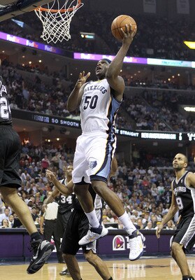 MEMPHIS, TN - APRIL 25: Zach Randolph #50 of the   Memphis Grizzlies shoots the ball during the game against the San Antonio Spurs in Game Four of the Western Conference Quarterfinals in the 2011 NBA Playoffs at FedExForum on April 25, 2011 in Memphis, Te