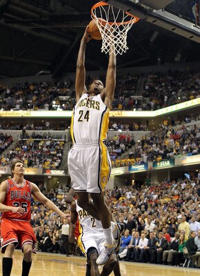INDIANAPOLIS, IN - APRIL 21:  Paul George #24 of the Indiana Pacers shoots against the Chicago Bulls in Game three of the Eastern Conference Quarterfinals in the 2011 NBA Playoffs on April 21, 2011  at Conseco Fieldhouse in Indianapolis, Indiana.  NOTE TO