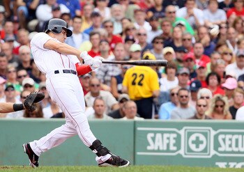 BOSTON, MA - AUGUST 06:  Jacoby Ellsbury #2 of the Boston Red Sox hits a three run homer in the fourth inning against the New York Yankees on August 6, 2011 at Fenway Park in Boston, Massachusetts.  (Photo by Elsa/Getty Images)