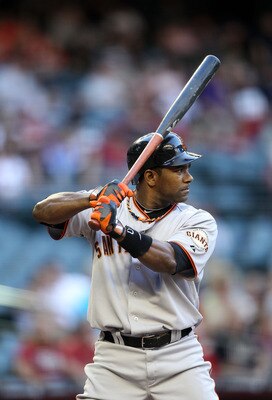PHOENIX, AZ - JUNE 15:  Miguel Tejada #10 of the San Francisco Giants bats against the Arizona Diamondbacks during the Major League Baseball game at Chase Field on June 15, 2011 in Phoenix, Arizona. The Giants defeated the Diamondbacks 5-2.  (Photo by Chr