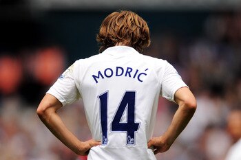 LONDON, ENGLAND - AUGUST 28:  Luka Modric of Tottenham looks down dejected during the Barclays Premier League match between Tottenham Hotspur and Manchester City at White Hart Lane on August 28, 2011 in London, England.  (Photo by Michael Regan/Getty Imag