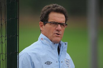 LONDON, ENGLAND - AUGUST 30:  England manager Fabio Capello looks on during the England training session ahead of their UEFA EURO 2012 Group G qualifier against Bulgaria at London Colney on August 30, 2011 in London, England.  (Photo by Michael Regan/Gett