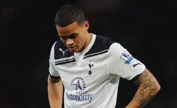 MANCHESTER, ENGLAND - OCTOBER 30: Jermaine Jenas of Tottenham looks dejected during the Barclays Premier League match between Manchester United and Tottenham Hotspur at Old Trafford on October 30, 2010 in Manchester, England.  (Photo by Michael Regan/Gett