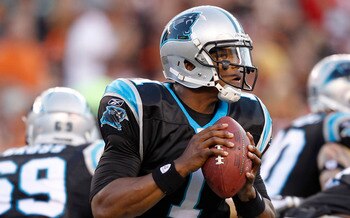 CINCINNATI, OH - AUGUST 25: Cam Newton #1 of the Carolina Panthers looks to pass in the first half of an NFL preseason game against the Cincinnati Bengals at Paul Brown Stadium on August 25, 2011 in Cincinnati, Ohio. (Photo by Joe Robbins/Getty Images)