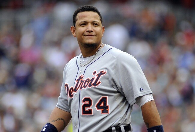 MINNEAPOLIS, MN - AUGUST 27:   Miguel Cabrera #24 first baseman for the Detroit Tigers walks on to the field at the beginning of the sixth inning against the Minnesota Twins  on August 27, 2011 at Target Field in Minneapolis, Minnesota. Detroit wins 6-4.