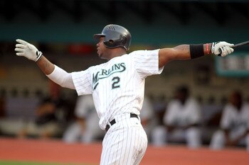 MIAMI GARDENS, FL - JULY 08:  Hanley Ramirez #2 of the Florida Marlins hits a home run against the Houston Astros at Sun Life Stadium on July 8, 2011 in Miami Gardens, Florida.  (Photo by Marc Serota/Getty Images)