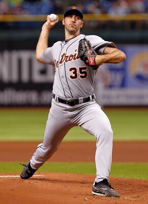 ST PETERSBURG, FL - AUGUST 22:  :  Pitcher Justin Verlander #35 of the Detroit Tigers pitches against the Tampa Bay Rays during the game at Tropicana Field on August 22, 2011 in St. Petersburg, Florida.  (Photo by J. Meric/Getty Images)