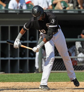 CHICAGO, IL - AUGUST 31:  Alexei Ramirez #10 of the Chicago White Sox reacts after striking out against the Minnesota Twins at U.S. Cellular Field on August 31, 2011 in Chicago, Illinois. The Twins defeated the White Sox 7-6.  (Photo by Jonathan Daniel/Ge