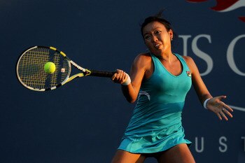 NEW YORK, NY - SEPTEMBER 01:  Vania King of the United States returns a shot against Jarmila Gajdosova of Australia during Day Four of the 2011 US Open at the USTA Billie Jean King National Tennis Center on September 1, 2011 in the Flushing neighborhood o