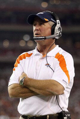 GLENDALE, AZ - SEPTEMBER 01:  Head coach John Fox of the Denver Broncos watches from the sidelines during the preseason NFL game against the Arizona Cardinals at the University of Phoenix Stadium on September 1, 2011 in Glendale, Arizona.  (Photo by Chris