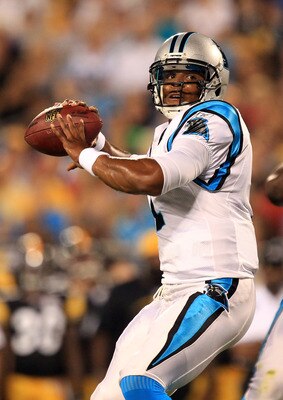 CHARLOTTE, NC - SEPTEMBER 01:  Cam Newton #1 of the Carolina Panthers during their preseason game against the Pittsburg Steelers at Bank of America Stadium on September 1, 2011 in Charlotte, North Carolina.  (Photo by Streeter Lecka/Getty Images)