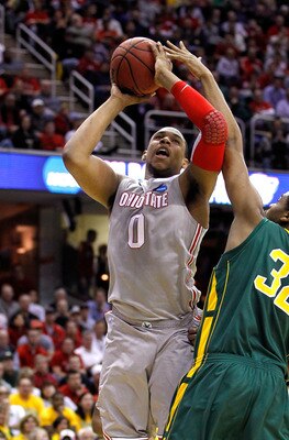 CLEVELAND, OH - MARCH 20: Jared Sullinger #0 of the Ohio State Buckeyes drives to the basket against the George Mason Patriots during the third of the 2011 NCAA men's basketball tournament at Quicken Loans Arena on March 20, 2011 in Cleveland, Ohio.  (Pho