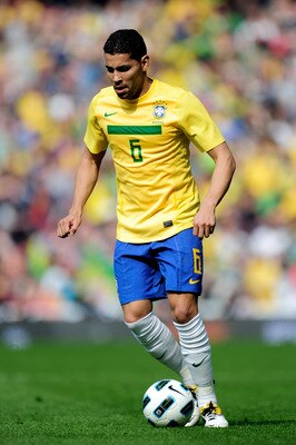 LONDON, ENGLAND - MARCH 27:  Andre Santos of Brazil in action during the International friendly match between Brazil and Scotland at Emirates Stadium on March 27, 2011 in London, England.  (Photo by Jamie McDonald/Getty Images)