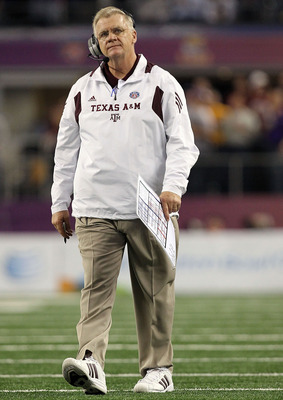 ARLINGTON, TX - JANUARY 07:  Head coach Mike Sherman of the Texas A&M Aggies during the AT&T Cotton Bowl at Cowboys Stadium on January 7, 2011 in Arlington, Texas.  (Photo by Ronald Martinez/Getty Images)