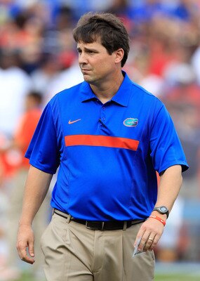 GAINESVILLE, FL - SEPTEMBER 03:  Head coach Will Muschamp of the University of Florida Gators watches the action prior to game against the Florida Atlantic University Owls at Ben Hill Griffin Stadium on September 3, 2011 in Gainesville, Florida.  (Photo b