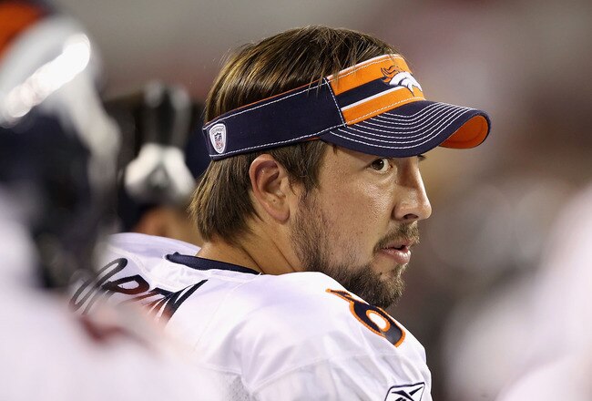 GLENDALE, AZ - SEPTEMBER 01:  Quarterback Kyle Orton #8 of the Denver Broncos watches from the sidelines during the preseason NFL game against the Arizona Cardinals at the University of Phoenix Stadium on September 1, 2011 in Glendale, Arizona. The Cardin