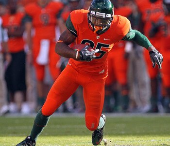 MIAMI - NOVEMBER 20: Leonard Hankerson #85 of the Miami Hurricanes runs after a catch during a game against the Virginia Tech Hokies at Sun Life Stadium on November 20, 2010 in Miami, Florida.  (Photo by Mike Ehrmann/Getty Images)