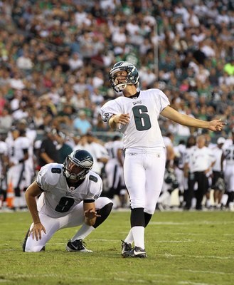 PHILADELPHIA, PA - AUGUST 11:  Alex Henery #6 and Chas Henry #8 of the Philadelphia Eagles  in action against the Baltimore Ravens during their pre season game on August 11, 2011 at Lincoln Financial Field in Philadelphia, Pennsylvania.  (Photo by Jim McI