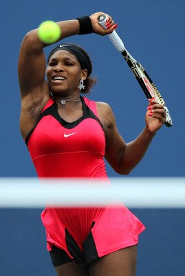 NEW YORK, NY - SEPTEMBER 05:  Serena Williams of the United States returns a shot against Ana Ivanovic of Serbia during Day Eight of the 2011 US Open at the USTA Billie Jean King National Tennis Center on September 5, 2011 in the Flushing neighborhood of