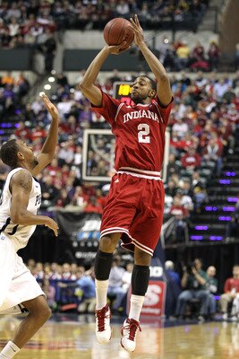 INDIANAPOLIS, IN - MARCH 10:  Christian Watford #2 of the Indiana Hoosiers attempts a shot against the Penn State Nittany Lions during the first round of the 2011 Big Ten Men's Basketball Tournament at Conseco Fieldhouse on March 10, 2011 in Indianapolis,