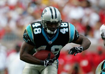 TAMPA,FL - NOVEMBER 6:   Stephen Davis #48 of the Carolina Panthers carries the ball during the NFL game with the Tampa Bay Buccaneers at Raymond James Stadium on November 6, 2005 in Tampa, Florida.  The Panthers won 34-14. (Photo by Andy Lyons/Getty Imag