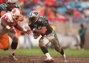 1 Dec 1996:  Running back Anthony Johnson of the Carolina Panthers carries the football during the Panthers 24-0 win over the Tampa Bay Buccaneers at Ericsson Stadium in Charlotte, North Carolina. Mandatory Credit: Al Bello/ALLSPORT