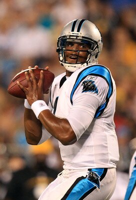 CHARLOTTE, NC - SEPTEMBER 01:  Cam Newton #1 of the Carolina Panthers during their preseason game against the Pittsburg Steelers at Bank of America Stadium on September 1, 2011 in Charlotte, North Carolina.  (Photo by Streeter Lecka/Getty Images)