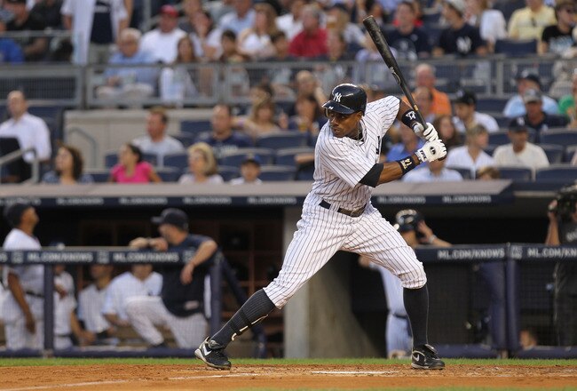 NEW YORK, NY - AUGUST 24:  Curtis Granderson #14 of the New York Yankees against the Oakland Athletics on August 24, 2011 at Yankee Stadium in the Bronx borough of New York City.  (Photo by Nick Laham/Getty Images)