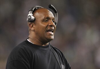 SEATTLE - SEPTEMBER 02:  Head coach Hue Jackson of the Oakland Raiders looks on during the game against the Seattle Seahawks at CenturyLink Field on September 2, 2011 in Seattle, Washington. (Photo by Otto Greule Jr/Getty Images)