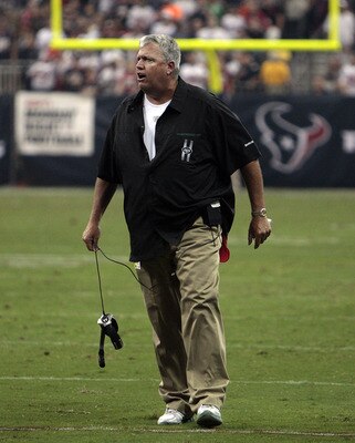 HOUSTON - AUGUST 15:  Head Coach Rex Ryan of the New York Jets throws his headset after being penalized for too many men on the field against the Houston Texans at Reliant Stadium on August 15, 2011 in Houston, Texas.  (Photo by Bob Levey/Getty Images)