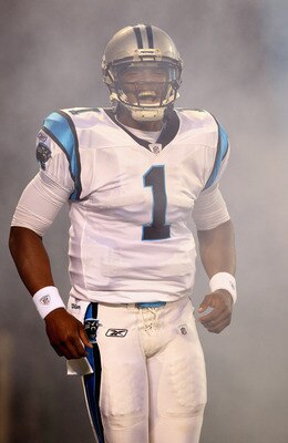 CHARLOTTE, NC - SEPTEMBER 01:  Cam Newton #1 of the Carolina Panthers is introduced before their preseason game against the Pittsburgh Steelers at Bank of America Stadium on September 1, 2011 in Charlotte, North Carolina.  (Photo by Streeter Lecka/Getty I