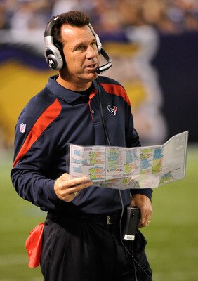 MINNEAPOLIS, MN - SEPTEMBER 1: Head coach Gary Kubiak of the Houston Texans looks on in the second half against the Minnesota Vikings on September 1, 2011 at Hubert H. Humphrey Metrodome in Minneapolis, Minnesota. The Vikings defeated the Texans 28-0. (Ph