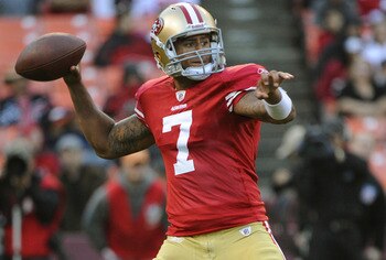 SAN FRANCISCO - AUGUST 27: Colin Kaepernick #7 of the San Francisco 49ers drops back to pass against the Houston Texans during an NFL pre-season football game at Candlestick Park August 27, 2011 in San Francisco, California. The Texans won the game 30-7.
