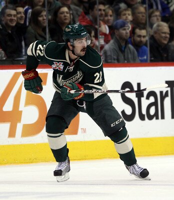 ST PAUL, MN - MARCH 22:  Cal Clutterbuck #22 of the Minnesota Wild skates against the Toronto Maple Leafs at the Xcel Energy Center on March 22, 2011 in St Paul, Minnesota.  (Photo by Bruce Bennett/Getty Images)