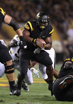 TEMPE, AZ - SEPTEMBER 09:  Runningback Cameron Marshall #6 of the Arizona State Sun Devils rushes the football against the Missouri Tigers during the second quarter of the college football game at Sun Devil Stadium on September 9, 2011 in Tempe, Arizona.