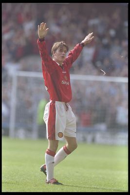 17 Aug 1996:  David Beckham of Manchester United in action during the Premier League match between Wimbledon and Manchester United at Selhurst Park in London. Manchester United went on to win the game by 0-3. Mandatory Credit: Mike Cooper/Allsport UK