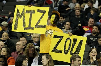 KANSAS CITY, MO - MARCH 09:  A Missouri Tigers holds a sign during the first round game against the Texas Tech Red Raiders in the 2011 Phillips 66 Big 12 Men's Basketball Tournament at Sprint Center on March 9, 2011 in Kansas City, Missouri.  (Photo by Ja