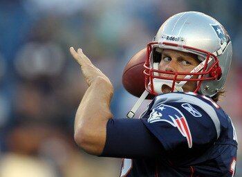FOXBORO, MA - AUGUST 11:  Tom Brady #12 of the New England Patriots competes before a game against the Jacksonville Jaguars at Gillette Stadium on August 11, 2011 in Foxboro, Massachusetts. (Photo by Jim Rogash/Getty Images)