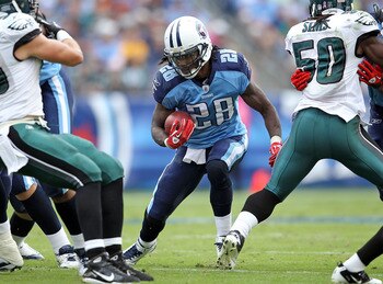 NASHVILLE, TN - OCTOBER 24:  Chris Johnson #28 of the Tennessee Titans runs with the ball during the NFL game against the Philadelphia Eagles at LP Field on October 24, 2010 in Nashville, Tennessee. The Titans won 37-19.  (Photo by Andy Lyons/Getty Images