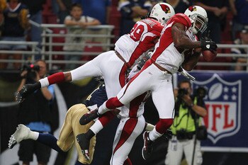 ST. LOUIS - SEPTEMBER 12: Adrian Wilson #24 of the Arizona Cardinals knocks down the final pass of the game against the St. Louis Rams during the NFL season opener at the Edward Jones Dome on September 12, 2010 in St. Louis, Missouri.  The Cardinals beat