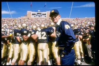 15 Oct 1988:  Nose tackle Chris Zorich of the Notre Dame Fighting Irish puts the pressure on during a game against the Miami Hurricanes at Notre Dame Stadium in South Bend, Indiana.  Notre Dame won the game 31-30. Mandatory Credit: Jonathan Daniel  /Allsp