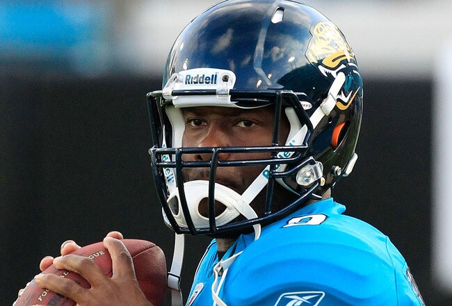 JACKSONVILLE, FL - SEPTEMBER 01:  David Garrard #9 of the Jacksonville Jaguars warms up prior to the game against the St. Louis Rams at EverBank Field on September 1, 2011 in Jacksonville, Florida.  (Photo by Sam Greenwood/Getty Images)