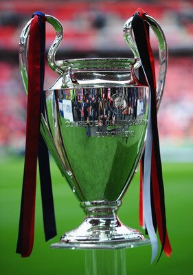 LONDON, ENGLAND - MAY 28:  The UEFA Champions League trophy on display ahead of the UEFA Champions League final between FC Barcelona and Manchester United FC at Wembley Stadium on May 28, 2011 in London, England.  (Photo by Clive Mason/Getty Images)
