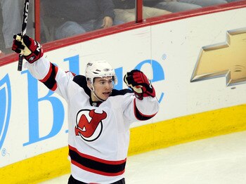 RALEIGH, NC - MARCH 18:  Zach Parise #9 of the New Jersey Devils celebrates after scoring a goal against the Carolina Hurricanes during the second period at the RBC Center on March 18, 2009 in Raleigh, North Carolina.  (Photo by Grant Halverson/Getty Imag