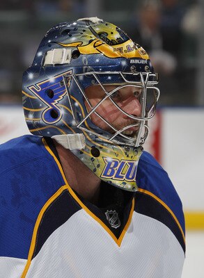 SUNRISE, FL - FEBRUARY 8: Goaltender Ty Conklin #29 of the St. Louis Blues warms up prior to the NHL game against the Florida Panthers on February 8, 2011 at the BankAtlantic Center in Sunrise, Florida. The Blues defeated the Panthers 2-1. (Photo by Joel