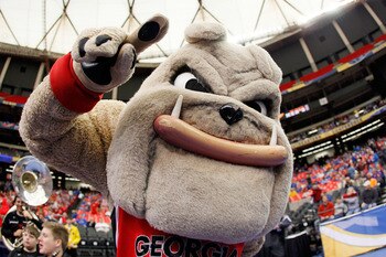 ATLANTA, GA - MARCH 11: Hairy, mascot of the Georgia Bulldogs, gets fans excited prior to their game against the Alabama Crimson Tide during the quarterfinals of the SEC Men's Basketball Tournament at Georgia Dome on March 11, 2011 in Atlanta, Georgia.  (