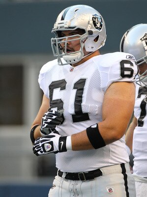 SEATTLE, WA - SEPTEMBER 02:  Center Stefen Wisniewski #61 of the Oakland Raiders warms up prior to the game against the Seattle Seahawks at CenturyLink Field on September 2, 2011 in Seattle, Washington. (Photo by Otto Greule Jr/Getty Images)