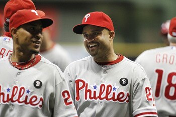 MILWAUKEE, WI - SEPTEMBER 8:   Placido Polanco #27 of the Philadelphia Phillies celebrates a victory over the Milwaukee Brewers at Miller Park on September 8, 2011 in Milwaukee, Wisconsin. The Phillies defeated the Brewers 7-2. (Photo by Mark Hirsch/Getty
