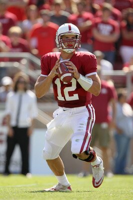 STANFORD, CA - SEPTEMBER 03:  Andrew Luck #12 of the Stanford Cardinal looks to pass the ball during their game against the San Jose State Spartans at Stanford Stadium on September 3, 2011 in Stanford, California.  (Photo by Ezra Shaw/Getty Images)