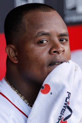 CINCINNATI, OH - JUNE 7: Edinson Volquez #36 of the Cincinnati Reds sits in the dugout during a game against the Chicago Cubs at Great American Ball Park on June 7, 2011 in Cincinnati, Ohio. (Photo by Joe Robbins/Getty Images)